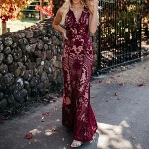 Vici Dolls Wine Lace Maxi Dress